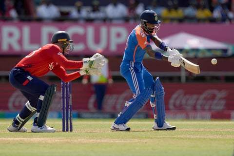 Hardik Pandya plays a shot against England